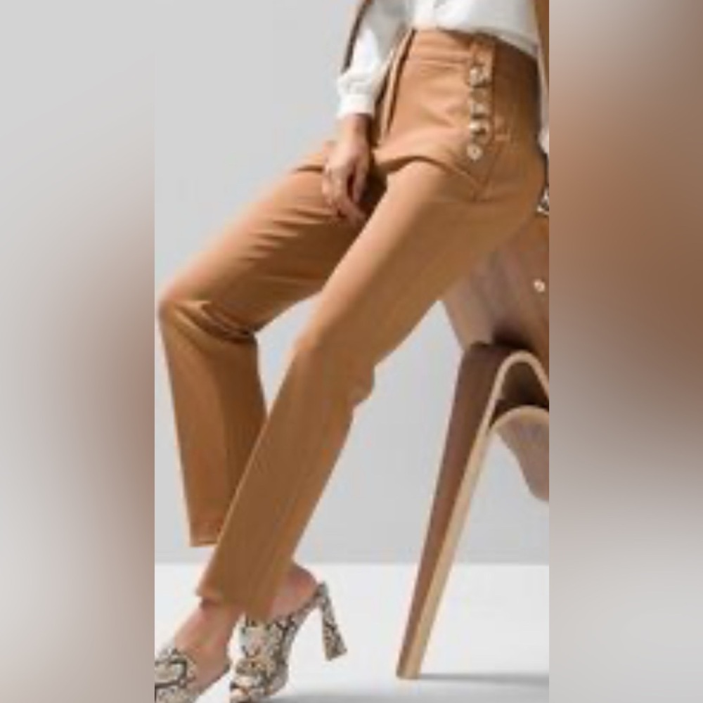 White House Black Market Tan Pants with Gold Buttons - Picture 8 of 9